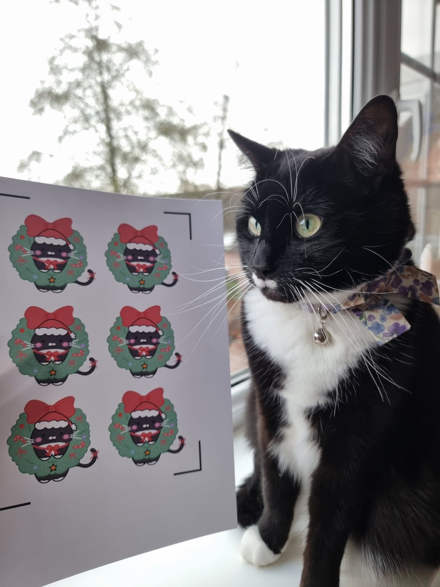 Hanging Cat Christmas Sticker