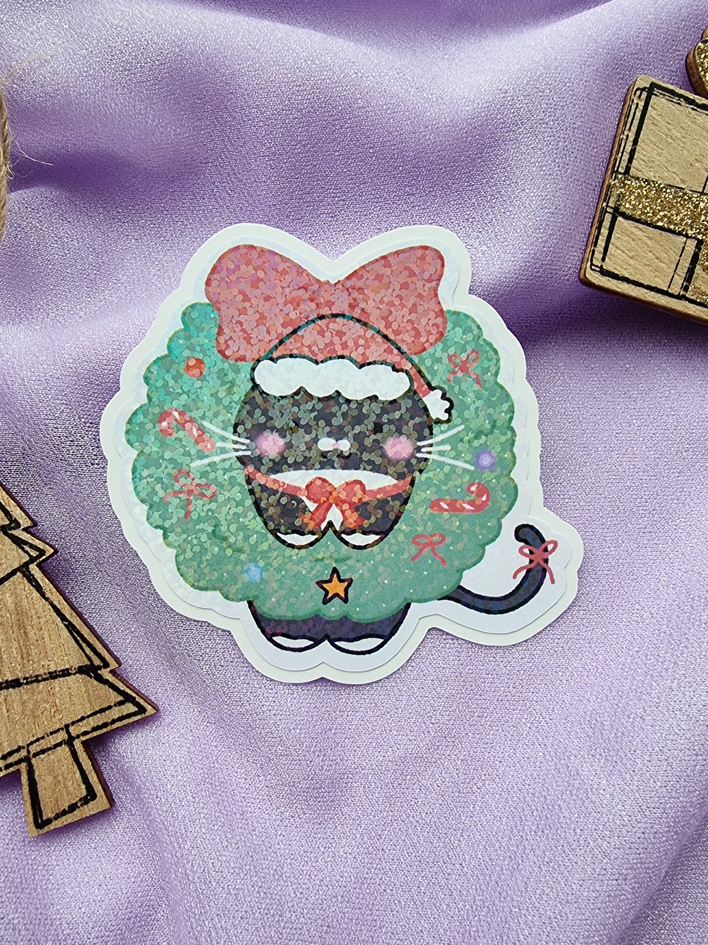 Hanging Cat Christmas Sticker