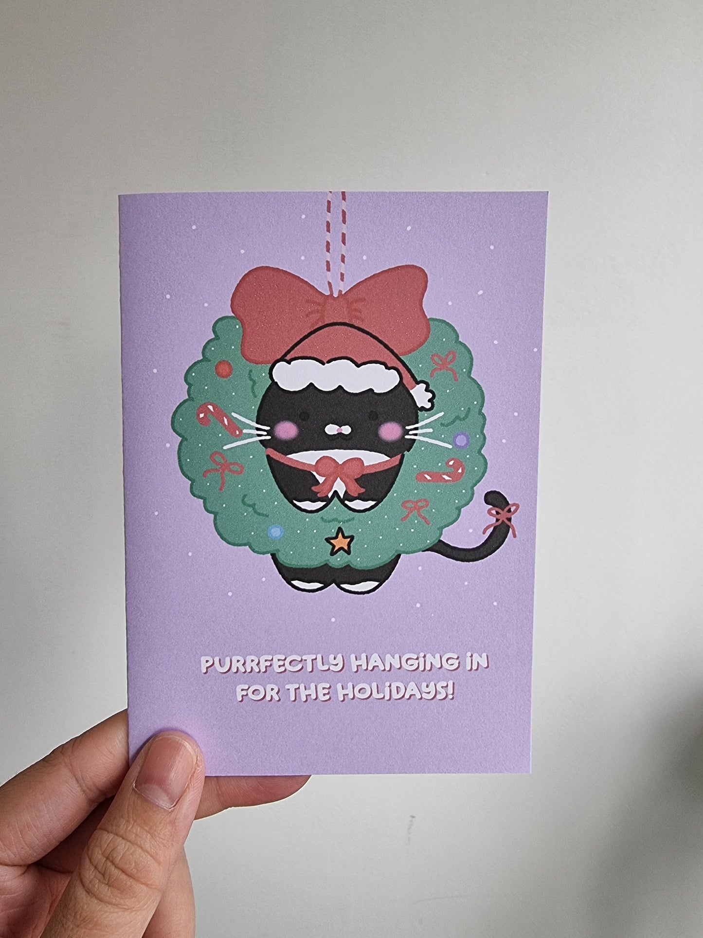 Hanging Cat Christmas Card