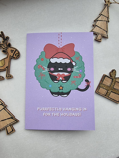 Hanging Cat Christmas Card