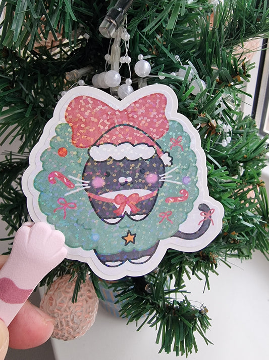 Hanging Cat Christmas Sticker